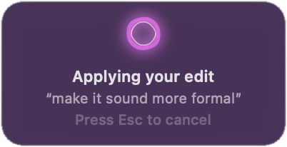 The Quick Edit card while the edit is being made